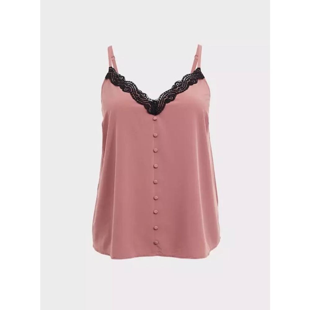 Torrid Chablis Lace Trim Cami Tank Top Womens Size  2 2X 18-20 Rose Pink Cropped